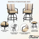 Elegant 2 Piece Patio 360° Swivel Bar Chair Set with Armrests and Cushioned Seats