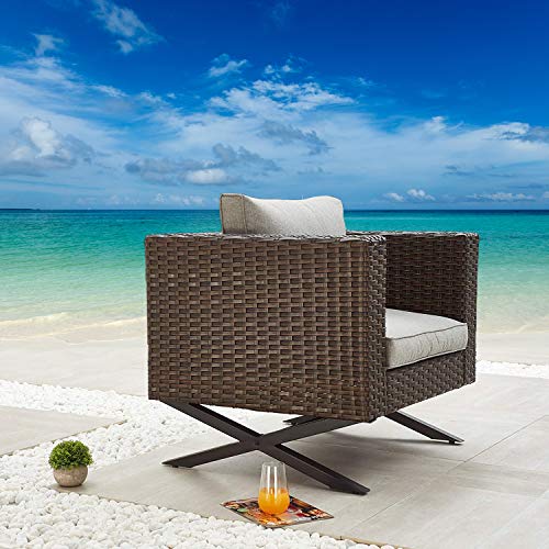 Festival Depot Patio Chair Wicker Armchair with Thick Cushions and X Shaped Steel Legs Metal Frame Outdoor Furniture for Garden Yard All-Weather