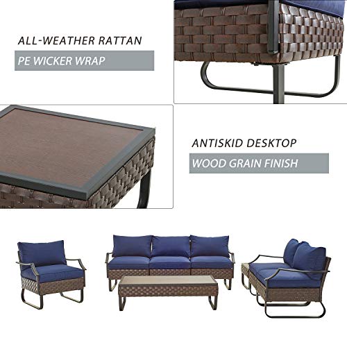 Festival Depot 8 Pcs Patio Conversation Sets Outdoor Furniture Sectional Sofa Loveseat with All-Weather PE Rattan Wicker Chair Coffee Table and Soft Removable Couch Cushions(Blue)