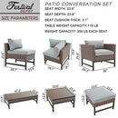 Festival Depot 14 Pieces Patio Conversation Set Outdoor Furniture Combination Sectional Corner Sofa All-Weather Woven Wicker Metal Armchairs with Seating Back Cushions Side Coffee Table Ottoman,Gray