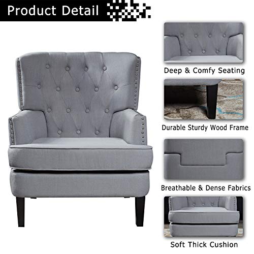 Festival Depot 2Pcs Indoor Modern Fabric Furniture Set Accent Chair Single Armrest Sofa for Living Room Bedroom with Deep Seat High Back and Thick Cushions, 32.3"(W) x 31.5"(D) x 39.4"(H)