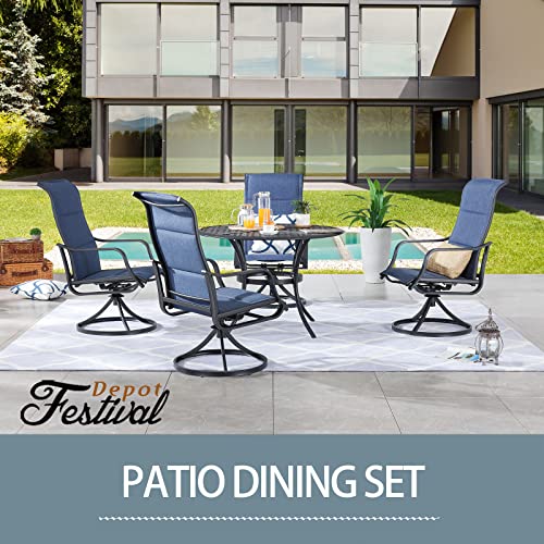 Festival Depot 5 Pieces Patio Dining Conversation Set, 4 Swivel Bistro Armrest Chair & 1 Round Metal Table with 2.04" Umbrella Hole for Deck Poolside Porch Backyard