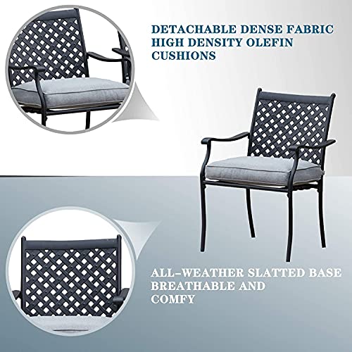 Festival Depot 5 Piece Patio Furniture Set 4 Outdoor Wrought Iron Dining Chairs with Thick Seat Cushions and Square Metal Table with 2.16" Umbrella Hole for Garden Yard Deck