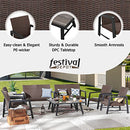 Festival Depot 8Pcs Patio Conversation Set, PE Wicker Bistro Set, All-Weather Outdoor Furniture, with 2 Loveseat 4 Armchair and 2 DPC Coffee Table for Backyard Porch Lawn Deck Garden