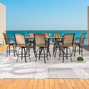 Festival Depot 11Pcs Bar Bistro Outdoor Patio Dining Furniture Sets High Stools 360° Swivel Chairs With Slatted Steel Curved Armrest Coffee Table Tempered Glass Desktop (8 Chairs,3 Table)