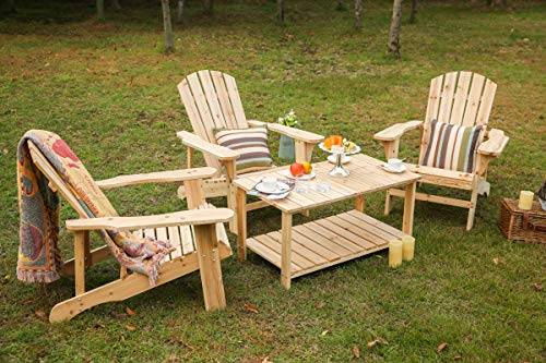 Festival Depot 4 Pieces Outdoor Conversation Set Patio Wood Adirondack Chairs and Coffee Table for Lawn, Deck, Beach, Backyard, Porch, Balcony, Wooden