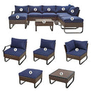 Festival Depot 8 Pcs Patio Conversation Sets Outdoor Furniture Sectional Corner Sofa with All-Weather PE Rattan Wicker Chair, Ottoman Coffee Table and Thick Soft Removable Couch Cushions (Blue)