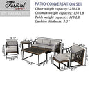 Festival Depot 9pcs Outdoor Furniture Patio Conversation Set Sectional Sofa Chairs All Weather Brown Wicker Ottoman Slatted Coffee Table End Table with Thick Grey Seat Back Cushions, Black