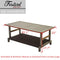 Festival Depot Patio Coffee Table Rectangle Dining Table Metal Slatted Top Table with Wicker Rattan Storage Shelf Outdoor Furniture for Garden Yard, Grey