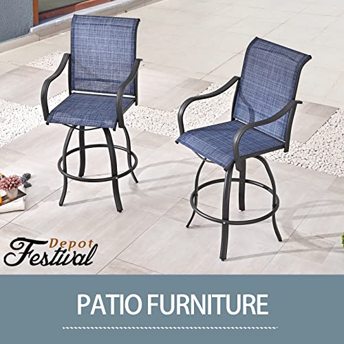 4 Piece 360° Swivel Bar Chairs Bistro Dining Chairs Textilene High Stools with Curved Armrest Metal Frame