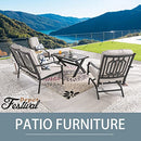 Festival Depot 4 pc Conversation Set Patio Outdoor ArmChairs Loveseat Set with Coffee Table Fabric Metal Frame Furniture Garden Bistro Seating Thick Soft Cushions