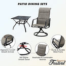 Festival Depot 5-Piece Patio Dining Sets Outdoor Furniture with Round Swivel Chairs Deck Table High Textilene Back and Metal Frame for Backyard Porch Lawn Garden