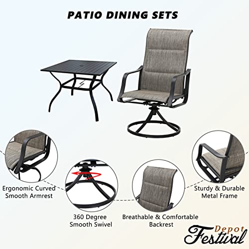 Festival Depot 5-Piece Patio Dining Sets Outdoor Furniture with Round Swivel Chairs Deck Table High Textilene Back and Metal Frame for Backyard Porch Lawn Garden