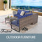 Festival Depot Patio Conversation Set, PE Wicker Four-Seater Corner Conjoined Storage Box Sofa Set, All-Weather Outdoor Furniture with Cushions Rattan Coffee Table for Backyard Garden Indoor (Blue)