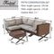Festival Depot 5pcs Outdoor Furniture Patio Conversation Set Sectional Corner Sofa Chairs with X Shaped Metal Leg All Weather Brown Rattan Wicker Side Coffee Table with Grey Thick Seat Back Cushions