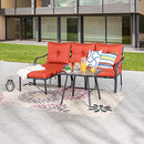 Festival Depot 5 Pcs Patio Conversation Set Sectional Sofa Chair Outdoor Furniture All-Weather Bistro Set with Left-arm&Right-arm Armless Chair Ottoman Side Table for Garden Porch Deck Backyard (Red)