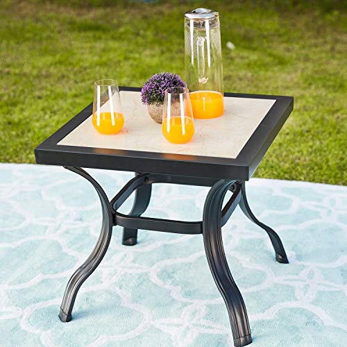 Festival Depot Patio Dining Table Outdoor All-Weather Furniture with Black Metal Frame and Tile Top for Poolside Deck Garden