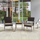 Festival Depot 3 Pieces Patio Bistro Set 2 Dining Armchairs with Seat Cushions and 1 Side Table in Metal Frame Outdoor Furniture for Balcony Garden