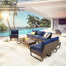 Festival Depot 8 Pcs Patio Conversation Sets Outdoor Furniture Sectional Sofa Loveseat with All-Weather PE Rattan Wicker Chair Coffee Table and Soft Removable Couch Cushions(Blue)