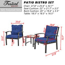 Festival Depot 3-Piece Patio Bistro Set Conversation Set Armchair Set with Side Coffee Table Outdoor Furniture with Hand-Woven Textilene Rope Backrest (Black Metal Frame with Blue Cushion)