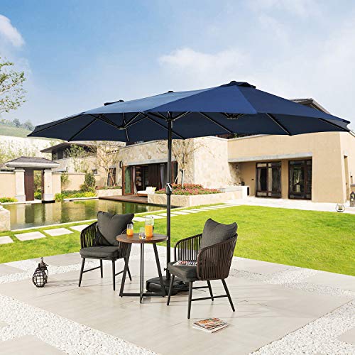 Festival Depot 14.7 ft Patio Umbrella Outdoor Large Twin Umbrella Double-Sided Ventilation Sun Canopy Market Umbrella with Aluminum Pole Handle Crank Without Base for Garden, Poolside, Deck