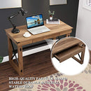 Festival Depot 47.5" Writing Computer Desk Large Home Office Desk in Industrial Style with Pull-Out Keyboard Tray Black Metal and Wood Appearance Laptop Table for Game Study