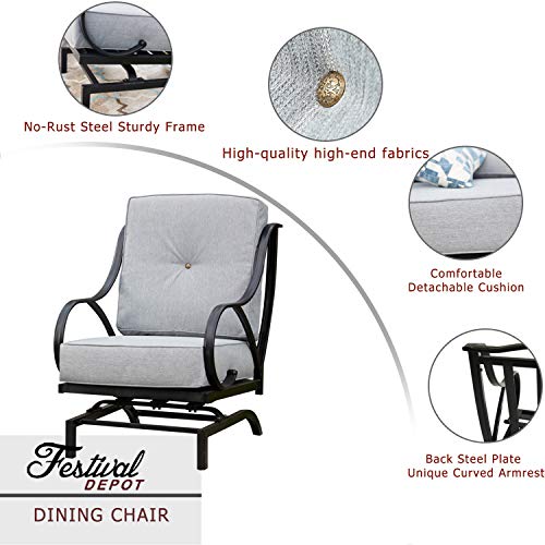 Festival Depot Dining Outdoor Patio Bistro Furniture Armchairs with Curved Armrest with 5.9''Thick Comfortable&Soft Cushions Premium Fabric Metal Frame Set Garden Seating All-Weather Garden Porch,Gray