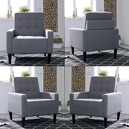 Festival Depot 2 pcs Indoor Modern Fabric Furniture Set Accent Armrest Chair Single Sofa for Living Room Bedroom with Hand-Crafted Button Tufting Detail and Deep Seat, 30.7" x 30.7" x 35", Grey