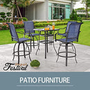 Festival Depot 5 Pcs Patio Bistro Set 360° Swivel Chairs and Bar Height Table with Tempered Glass Top Outdoor Furniture Dining Set (4 Chairs,1 Table) (Blue)