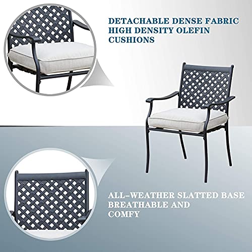 Festival Depot 5 Piece Patio Furniture Set 4 Outdoor Wrought Iron Dining Chairs with Thick Seat Cushions and Square Metal Table with 2.16" Umbrella Hole for Garden Yard Deck