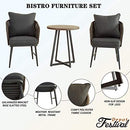 Festival Depot 3 Pcs Patio Bistro Set Outdoor Furniture with 2 Rattan Wicker Chair, Seat and Back Cushion and 1 Wood Grain Desktop Coffee Table