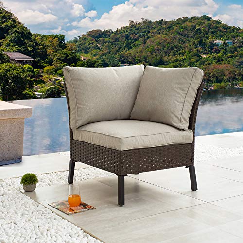 Festival Depot Patio Wicker Sofa Sectional Corner Chair with Thick Cushions Outdoor Furniture for Garden Yard Poolside