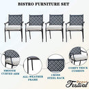 Festival Depot 5 Piece Outdoor Dining Set Wrought Iron Patio Metal with 4 Armchair Include Cushions and Round Black Table with 2.04" Umbrella Hole for Deck Lawn Garden Poolside Backyard (Beige)
