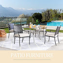 Festival Depot 5 Piece Patio Furniture Set 4 Outdoor Wrought Iron Dining Chairs with Thick Seat Cushions and Square Metal Table with 2.16" Umbrella Hole for Garden Yard Deck