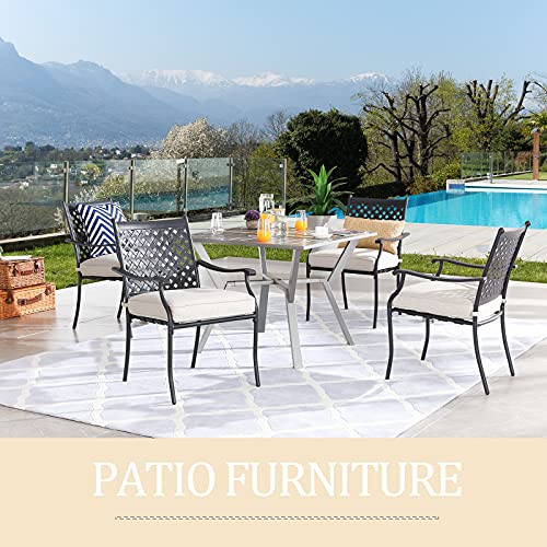 Festival Depot 5 Piece Patio Furniture Set 4 Outdoor Wrought Iron Dining Chairs with Thick Seat Cushions and Square Metal Table with 2.16" Umbrella Hole for Garden Yard Deck