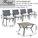 Festival Depot 5 Piece Patio Furniture Set 4 Outdoor Wrought Iron Dining Chairs with Thick Seat Cushions and Square Metal Table with 2.16" Umbrella Hole for Garden Yard Deck