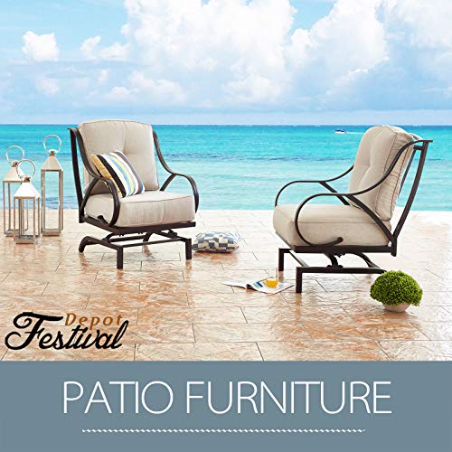 Festival Depot 3-Piece Outdoor Patio Dining Chairs Set Garden Bistro Square Metal Table and Seating Set with Thick Cushions