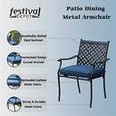 Festival Depot 8-Piece Outdoor Patio Furniture Outdoor Wrought Iron Dining Chairs Set for Porch Lawn Garden Balcony Pool Backyard with Arms and Cushions (8Pcs, Blue)