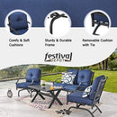 Festival Depot 4 pc Conversation Set Patio Outdoor ArmChairs Loveseat Set with Coffee Table Fabric Metal Frame Furniture Garden Bistro Seating Thick Soft Cushions