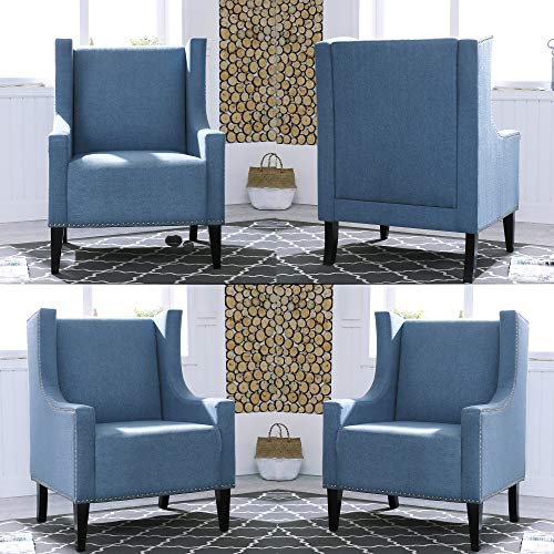 Festival Depot 2 pcs Indoor Modern Fabric Furniture Set Accent Arm Chair Single Sofa for Living Room Bedroom with Wingback and Comfortable Seat, 28.7" x 18.9" x 30.7", Blue