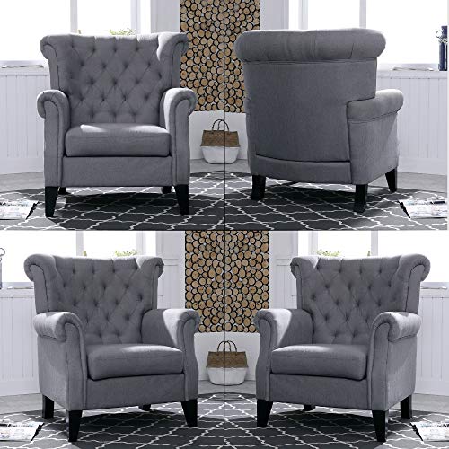 Festival Depot 1 Piece Indoor Modern Fabric Furniture Accent Arm Chair Single Sofa for Living Room Bedroom with Hand-Crafted Button Tufting Details and Thick Cushions,29.3" x 28.7" x 39.6"
