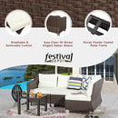Festival Depot 5 Pcs Patio Conversation Set Outdoor Furniture Combination Sectional Sofa All-Weather PE Wicker Metal Armchairs with Seating Back Cushions Side Coffee Table (Beige)