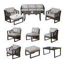 Festival Depot 7pcs Outdoor Furniture Patio Conversation Set Sectional Sofa Chairs All Weather Brown Wicker Ottoman Slatted Coffee Table with Thick Grey Seat Back Cushions, Black