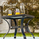 Festival Depot Patio Dining Table Outdoor All-Weather Furniture with Black Metal Frame and Tile Top for Poolside Deck Garden