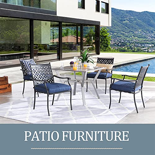 Festival Depot 5 Piece Patio Furniture Set 4 Outdoor Wrought Iron Dining Chairs with Thick Seat Cushions and Square Metal Table with 2.16" Umbrella Hole for Garden Yard Deck