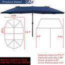 Festival Depot 14.7 ft Patio Umbrella Outdoor Large Twin Umbrella Double-Sided Ventilation Sun Canopy Market Umbrella with Aluminum Pole Handle Crank Without Base for Garden, Poolside, Deck