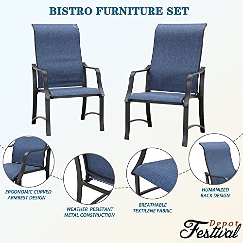 Festival Depot 4 Piece Patio Armrest Dining Chair Set with Breathable Textilene Fabric and Metal Frame Outdoor Furniture for Deck Poolside Garden Lawn Porch (Blue)