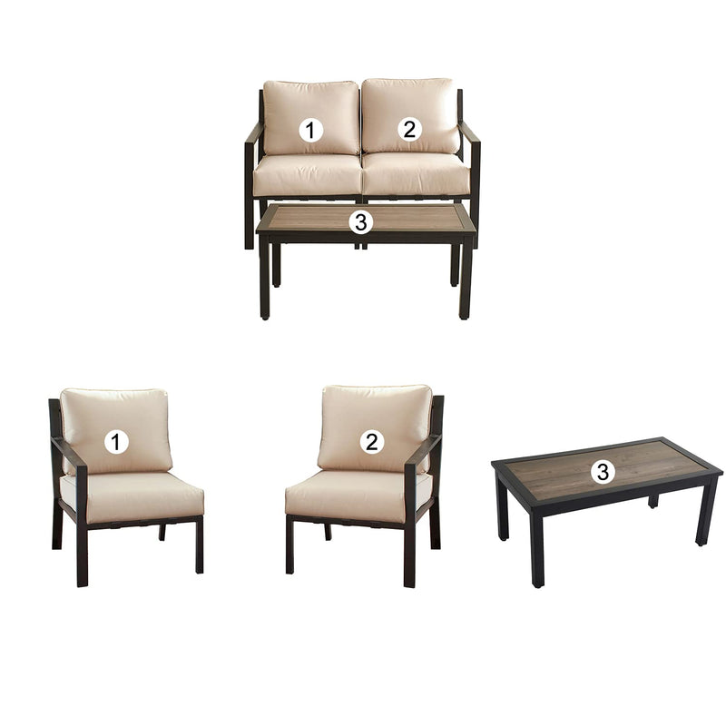 Festival Depot 3 Piece Patio Furniture Set All-Weather Polyester Fabrics Metal Frame Sofa Outdoor Conversation Set Sectional Armrest Chair Couch with Cushion & Coffee Table for Deck Poolside (Beige)