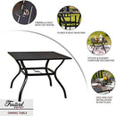Festival Depot Patio Outdoor Furniture Dining Coffee Bar Table with Umbrella Hole(1.61 in) Square Metal Steel Garden Bar Bistro Pool Coffee All Weather 37"(W)*37"(L)*28.3"(H),Black