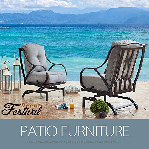 Festival Depot 1 Patio Sofa Chair with Thick Cushions Metal Frame Outdoor Furniture for Bistro Deck Garden (Grey) (B-PF19110-G-new)